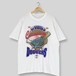 Vintage 90s Los Angeles Dodgers T-Shirt - White Baseball Champions Tee
